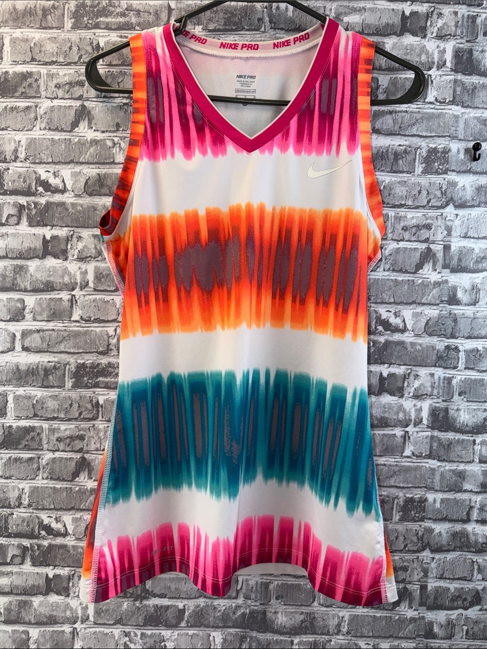 Nike Pro Bright Pink Orange Teal Stripe Performance Tank